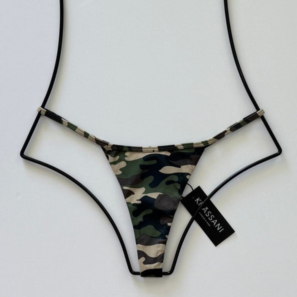 Khassani Swim Ivy Tanga Thong Bikini Bottom - Army - M - NWT